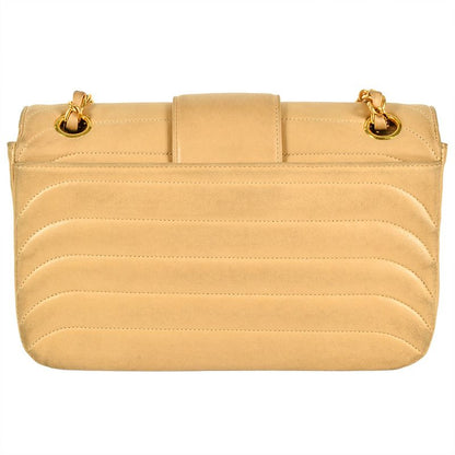 Chanel W Flap Chain Shoulder Bag Lambskin Beige Gold Hardware Coco Mark