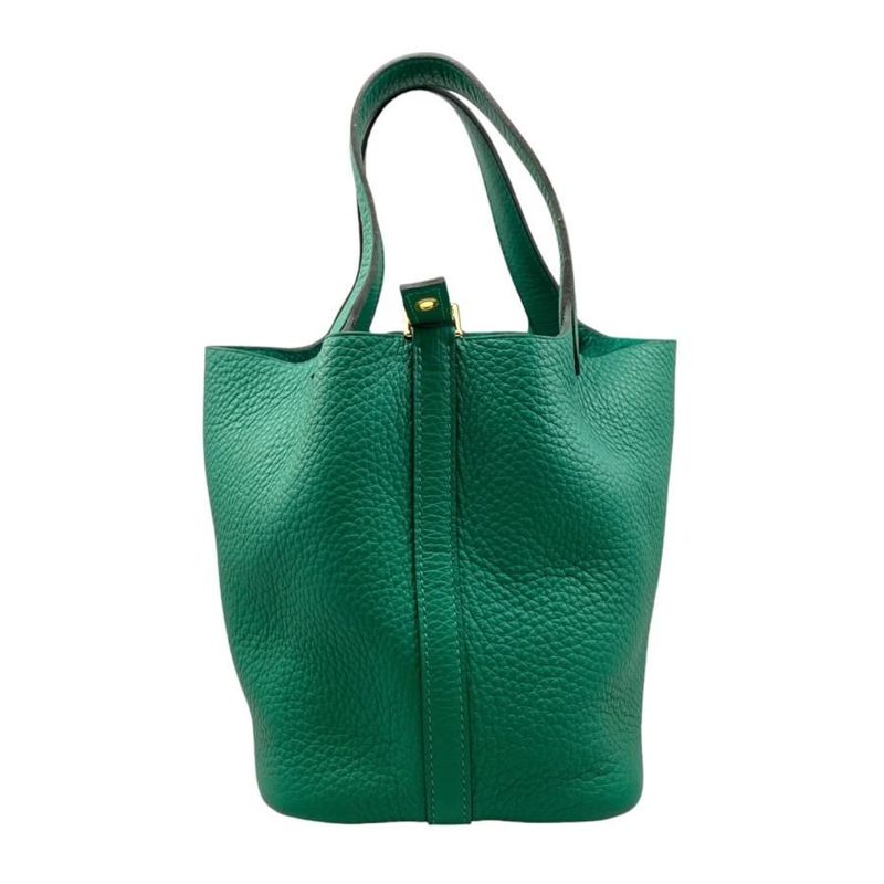 Hermes Handbag Picotin Lock PM W Engraved Taurillon Clemence Vertigo Green Gold