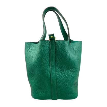 Hermes Handbag Picotin Lock PM W Engraved Taurillon Clemence Vertigo Green Gold