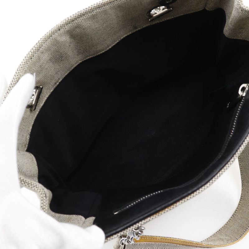 Chanel Camellia NO5 Chocolate Bar Chain Tote Canvas Gray/yellow Ladies Tote Bag