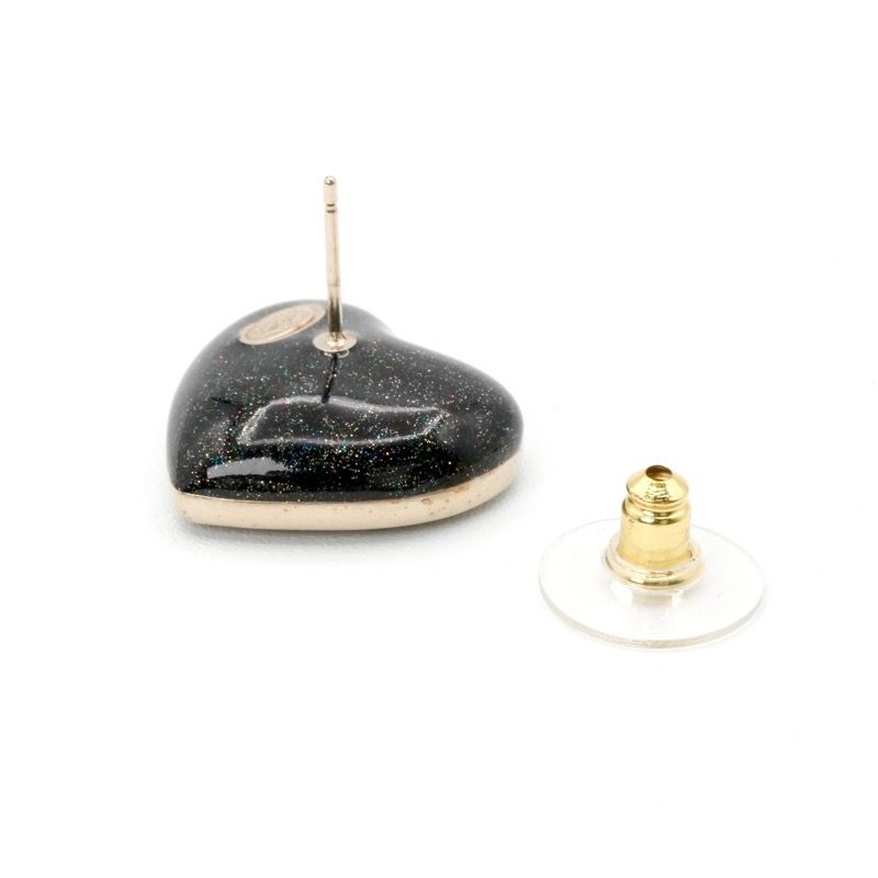 Chanel Earrings Earring Gold Black Coco Mark Rhinestone Heart