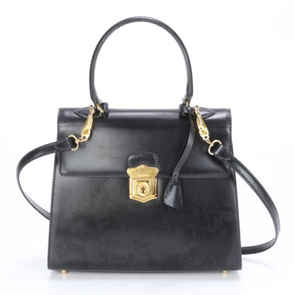 Prada Leather 2WAY Shoulder Bag Crossbody Hand Tote Genuine Leather Black Gold