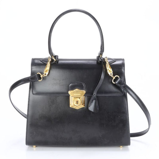 Prada Leather 2WAY Shoulder Bag Crossbody Hand Tote Genuine Leather Black Gold