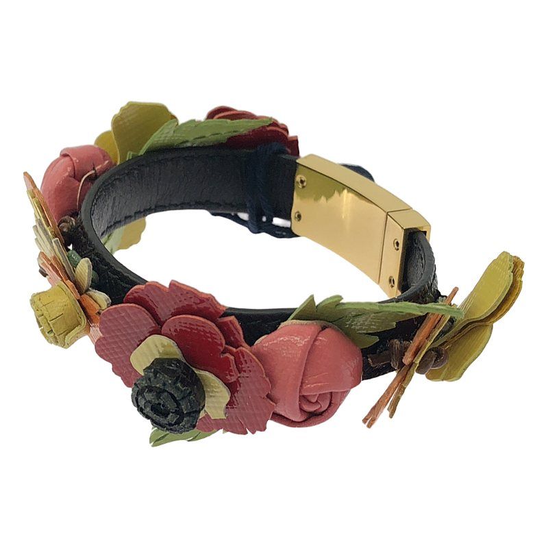 Prada Leather Bracelet With Flower Decoration And Logo - Multicolor - Women