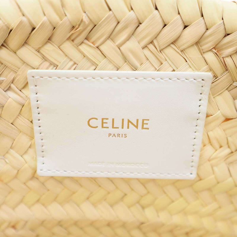 Celine Triomphe Pannier Raffia 2-Way Basket Bag Beige White