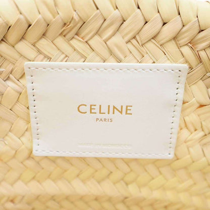 Celine Triomphe Pannier Raffia 2-Way Basket Bag Beige White