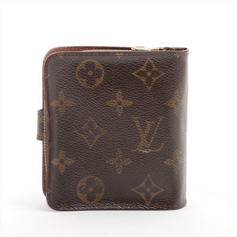 Louis Vuitton Monogram Compact Zip Fold Wallet M61667 Brown Made In France