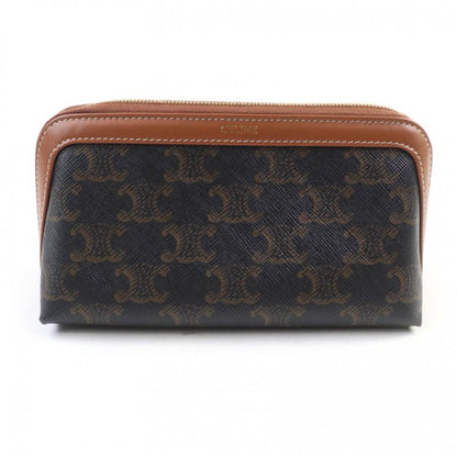 Celine 4m5032czj Cosmetic Lipstick Pouch Triomphe Canvas Leather Cosmetic Pouch