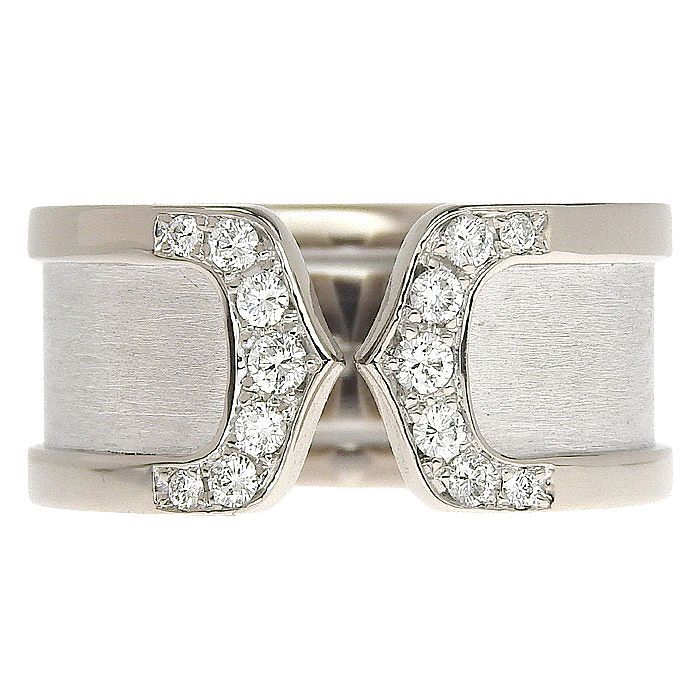 Cartier C2 Diamond Ring 18K White Gold 750 White Gold Diamond #55 Size 15