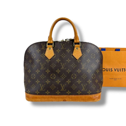 Louis Vuitton Alma Monogram Leather Handbag Mini Tote Bag Brown