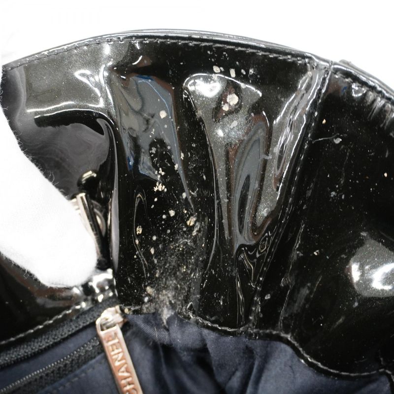 Chanel Shoulder Bag Patent Leather Black Silver Hardware Women