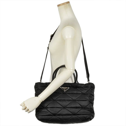 Prada Re Nylon Padded 2way Tote Bag Nylon Nappaleather 1bg436 Black Quilted