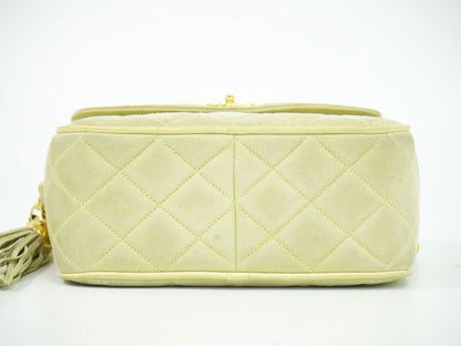 Authentic Chanel Coco Mark Tassel Shoulder Bag Pochette Suede Leather Light