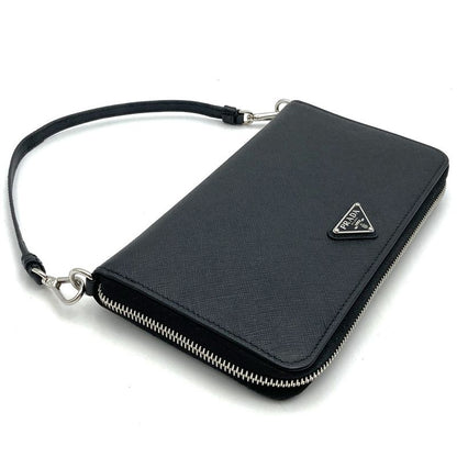 Prada 2ml051 RFID Saffiano Triangle Document Holder Long Wallet Black Ladies
