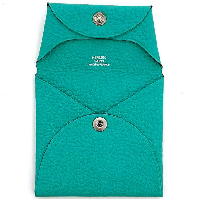 Hermes Coin Case Bastia Green Mint Excellent Condition Coin Purse Leather
