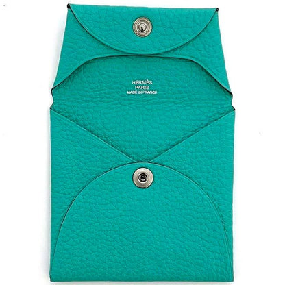 Hermes Coin Case Bastia Green Mint Excellent Condition Coin Purse Leather