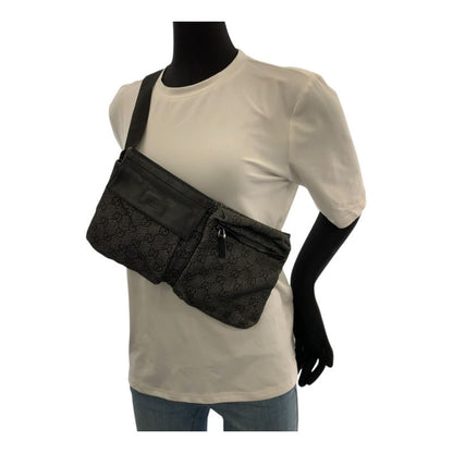 Gucci Black Silver Hardware GG Canvas 23566 Waist Bag Bum Bag Women 505371