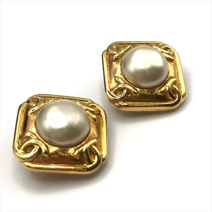 Chanel CC Logo Faux Pearl Earrings