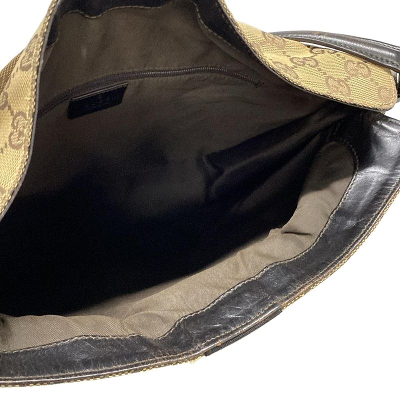 Gucci Handbag Jackie/gg Pattern 13355 Dark Brown And Beige Leather