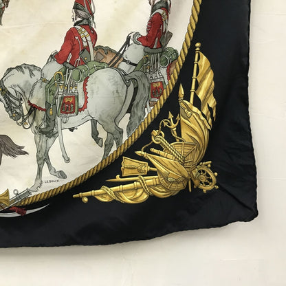 Hermes Carre 90 Marine Et Cavalerie Sea and Cavalry Large Scarf Black Multi All-over Print Silk