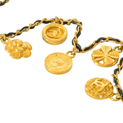 Chanel Choker Necklace Metal Leather 96 P Engraved Gold Coco Mark Coin Medal