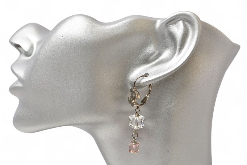 Chanel Earrings Chanel Accessories CC Logo Clear Pink Cube 08P Silver