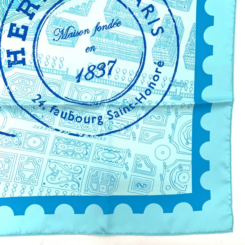 Grade Hermes Carre 90 De Passage A Paris Blue 100% Silk Scarf