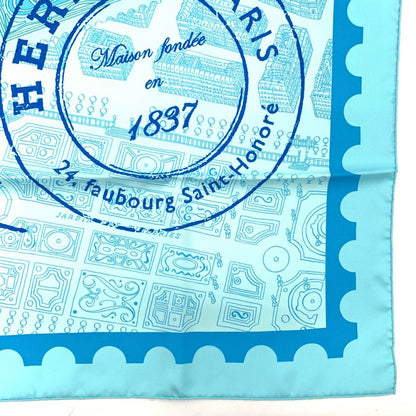 Grade Hermes Carre 90 De Passage A Paris Blue 100% Silk Scarf