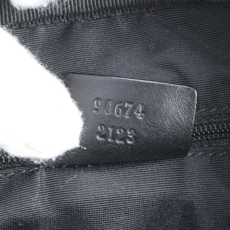 Gucci GG Canvas 90674 Leather Tote Bag Shoulder Hand Black Gold Hardware