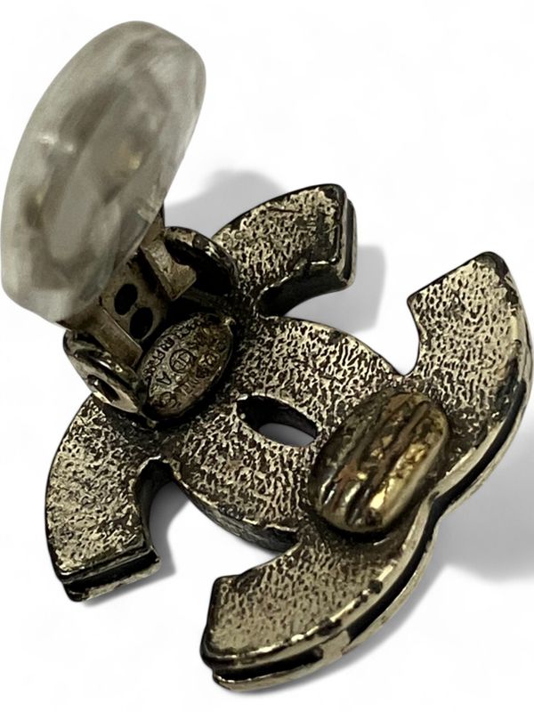 Chanel 04A Coco Mark Earring Ladies Black X Silver