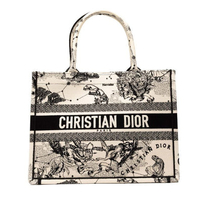 Dior Book Tote Medium Zodiac Embroidery Beige Black Canvas Women's Dior