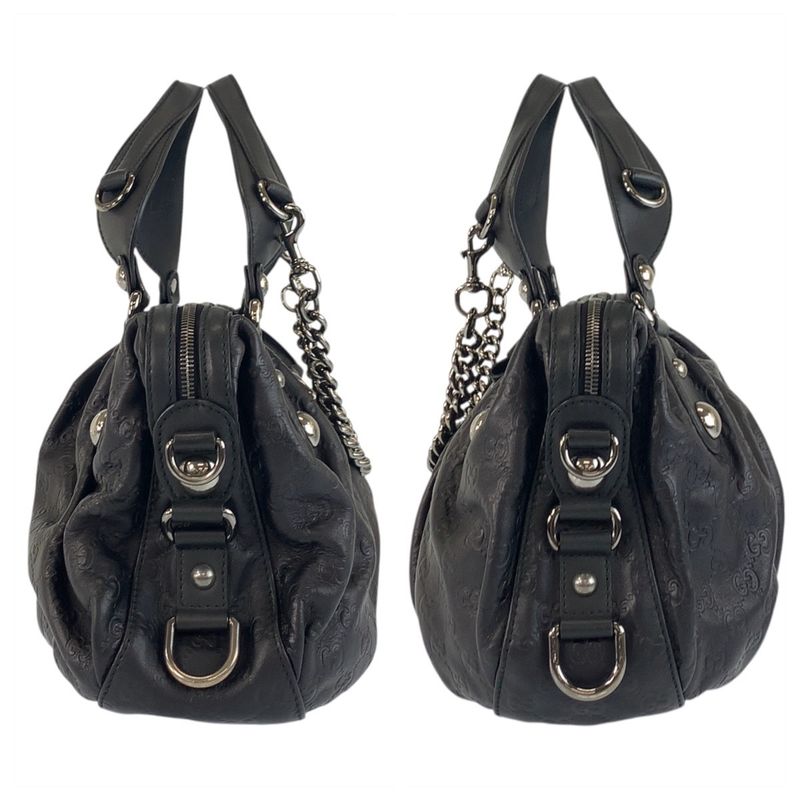 Gucci Horsebit Guccissima Black Silver Hardware Leather 228594 Handbag Shoulder