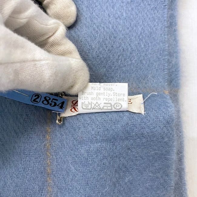 Loewe Scarf Ec21134 Light Blue Check Cleaned