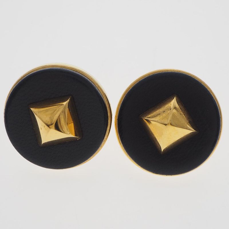 Hermes Medor Gold Plated And Leather Gold Ladies 35g Earrings
