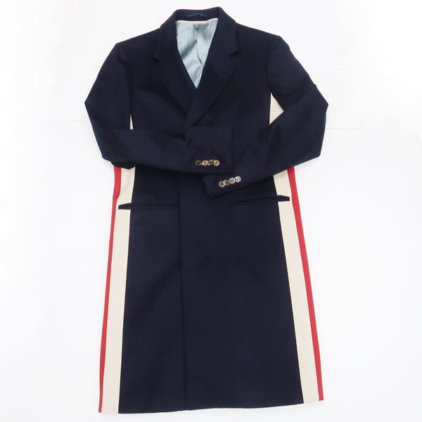 Gucci Chester Coat 546321 Cashmere 95% Wool 5% Navy Stripe Tricolor Gucci
