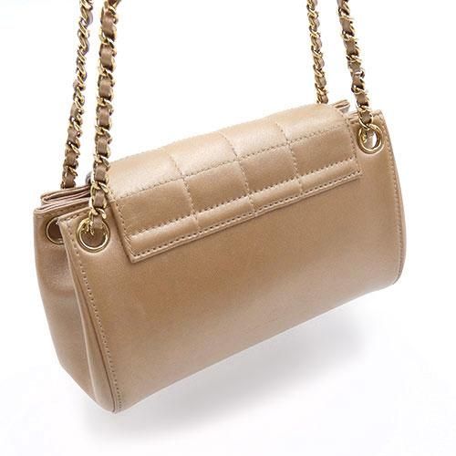 Chanel Chocobar 255 Double Leather Beige Handbag Gold