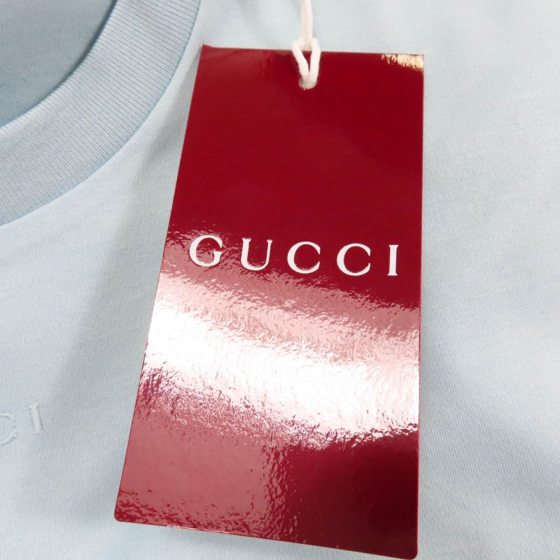 Gucci 837965 100% Cotton Short Sleeve T-shirt With Logo Embroidery Light Blue M
