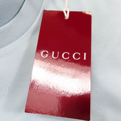 Gucci 837965 100% Cotton Short Sleeve T-shirt With Logo Embroidery Light Blue M