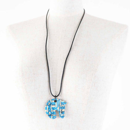 Hermes Tattersall PM Buckle Workshop Necklace Pendant GP Enamel Blue Beige