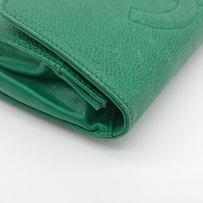 Chanel Pouch Caviar Leather Green CC Logo — view 7