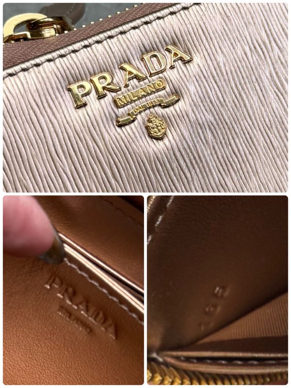 Prada Round Zipper Coin Case Card Case Viteromove Saffiano Pink Gold Box with