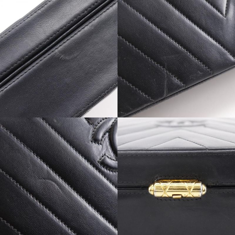 Chanel Chevron Coco Mark V-stitching Vintage Lambskin Black Women Shoulder Bag