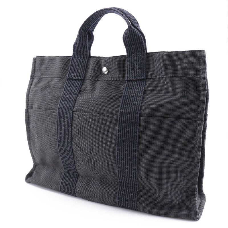 Hermes Yale Line Tote MM Nylon Canvas Gray Unisex Handbag