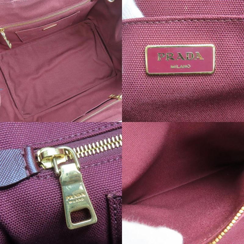 Prada Tote Bag Canapa B2642o Studded Canvas Amaranto Wine Red Gold Hardware