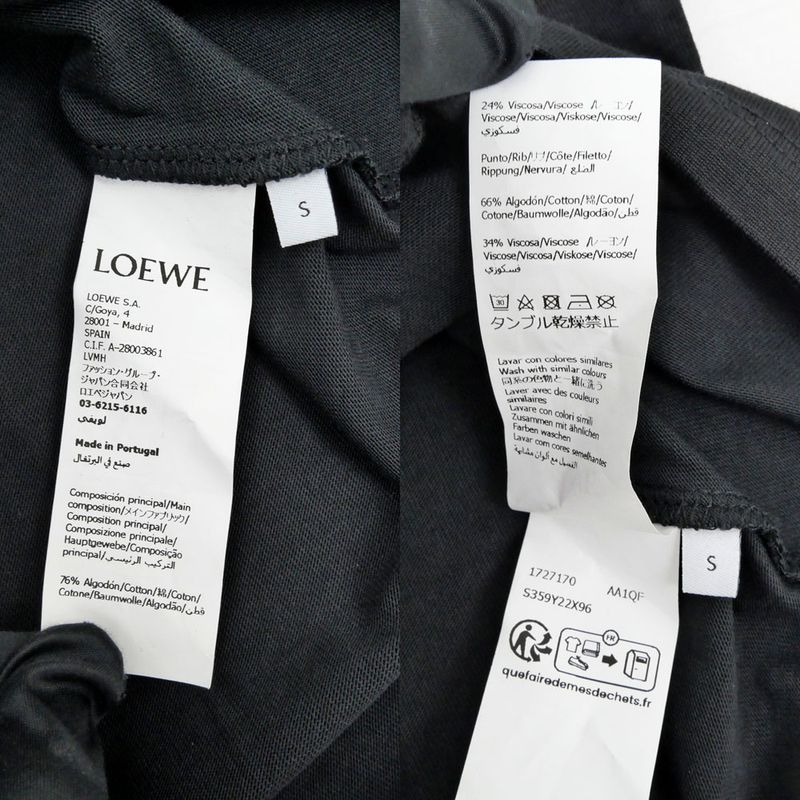 Loewe Short Sleeve Small Fit T-shirt Black S Size S359y22x96 Cotton