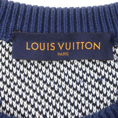 Louis Vuitton 20SS 100% Cotton Camo Pique Jacquard Crewneck Knit Sweater Navy