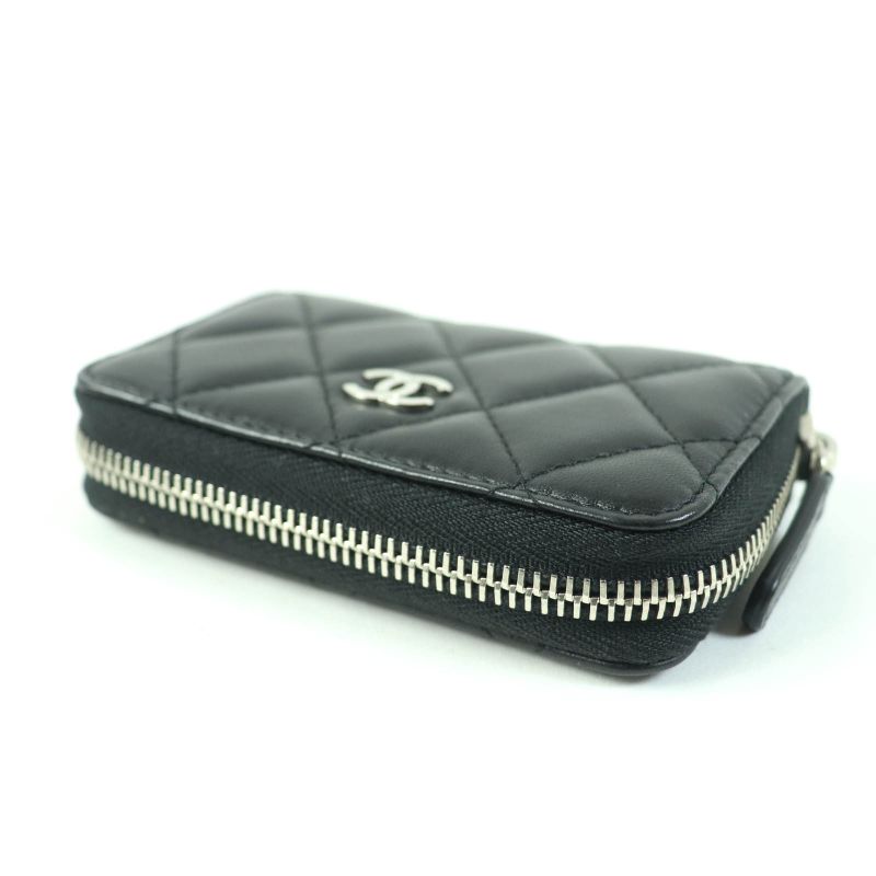 CHANEL Ap0216 Matelasse Classic Lambskin Coin Case With Coco Mark Black Silver