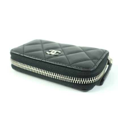 CHANEL Ap0216 Matelasse Classic Lambskin Coin Case With Coco Mark Black Silver