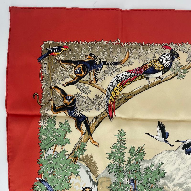 Hermes Carre 90 Sichuan Silk Scarf With Orange Animal Box