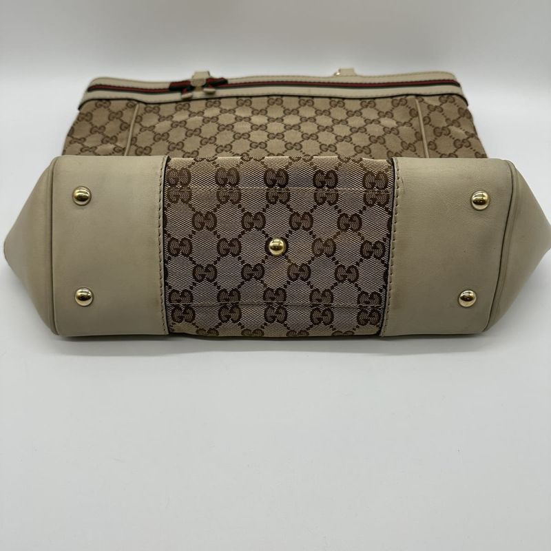 Gucci 257062 Tote Bag Beige GG Canvas Sherry Line Ladies Men Fashion Vintage